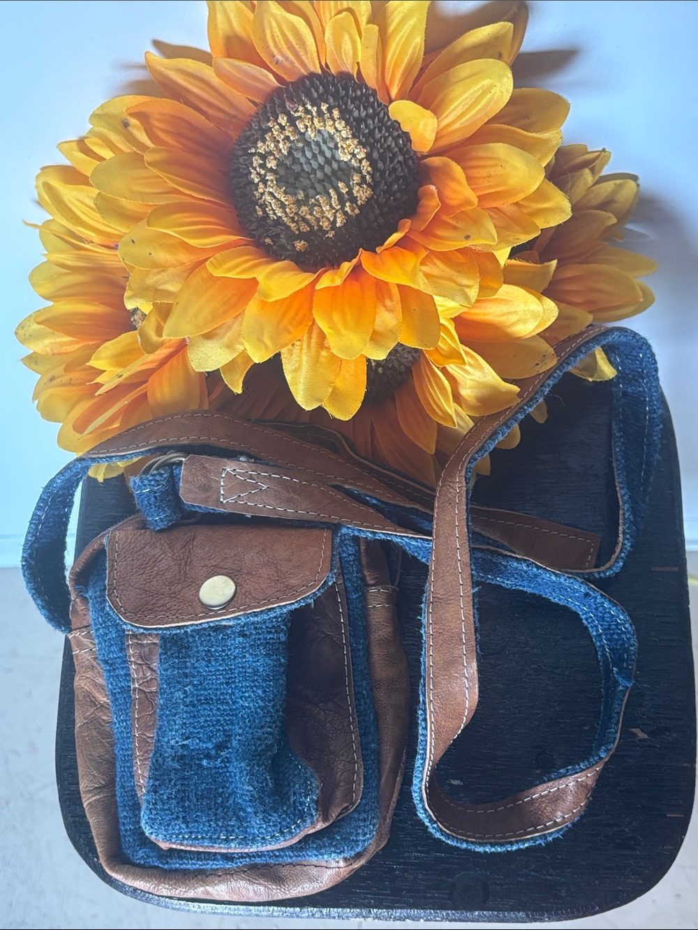 Ganesh Himal Trading Hand Woven Hemp and Leather Crossbody Camera Bag